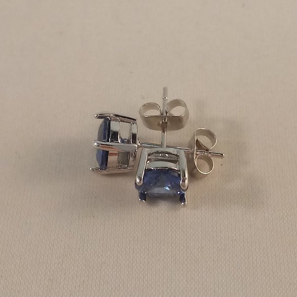 Mens 18K White Gold Filled Blue Solitaire Diamond Zircon Stud Earrings 1.28ctw - Picture 3 of 6